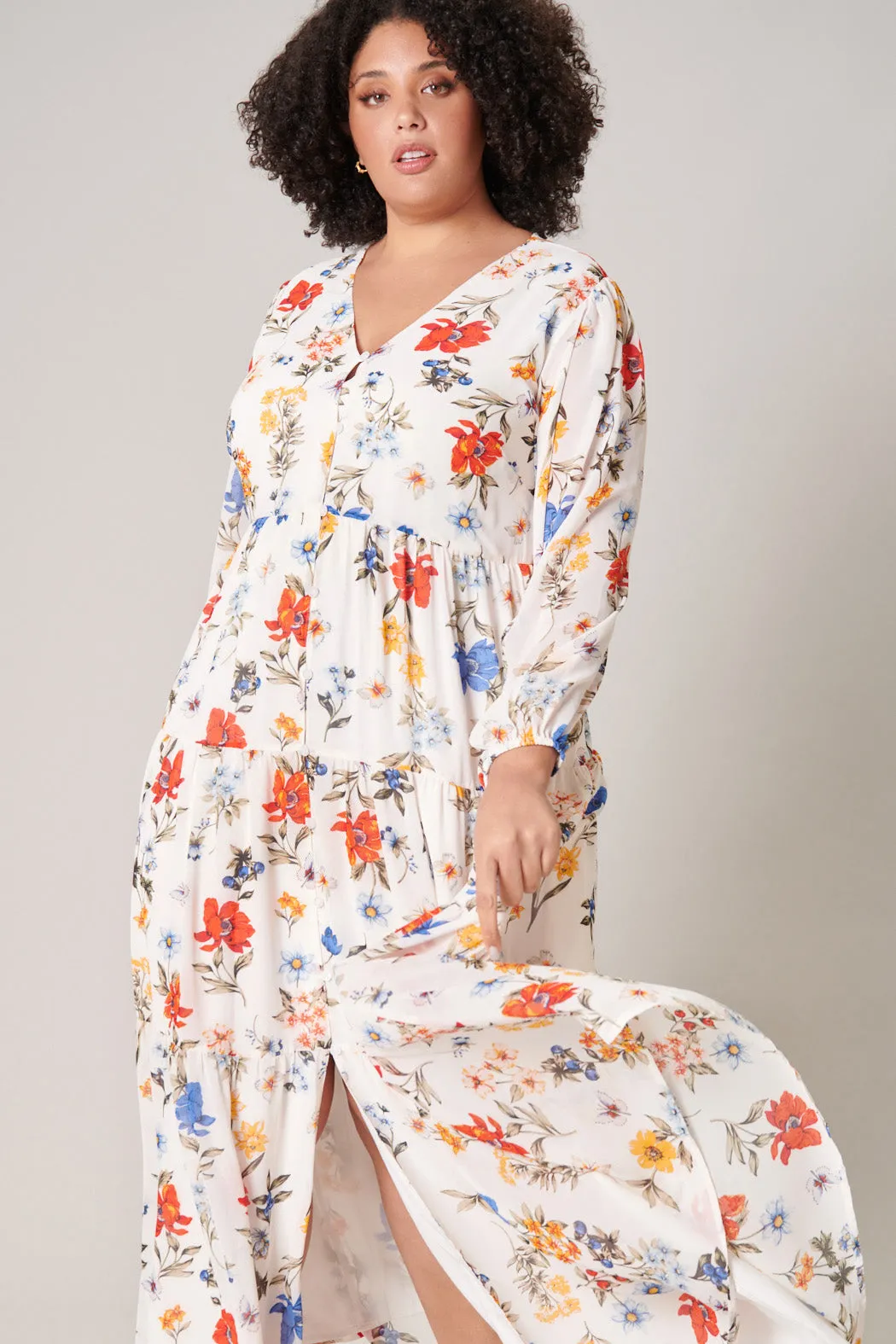 April Primary Floral Mabel Tiered Maxi Dress Curve