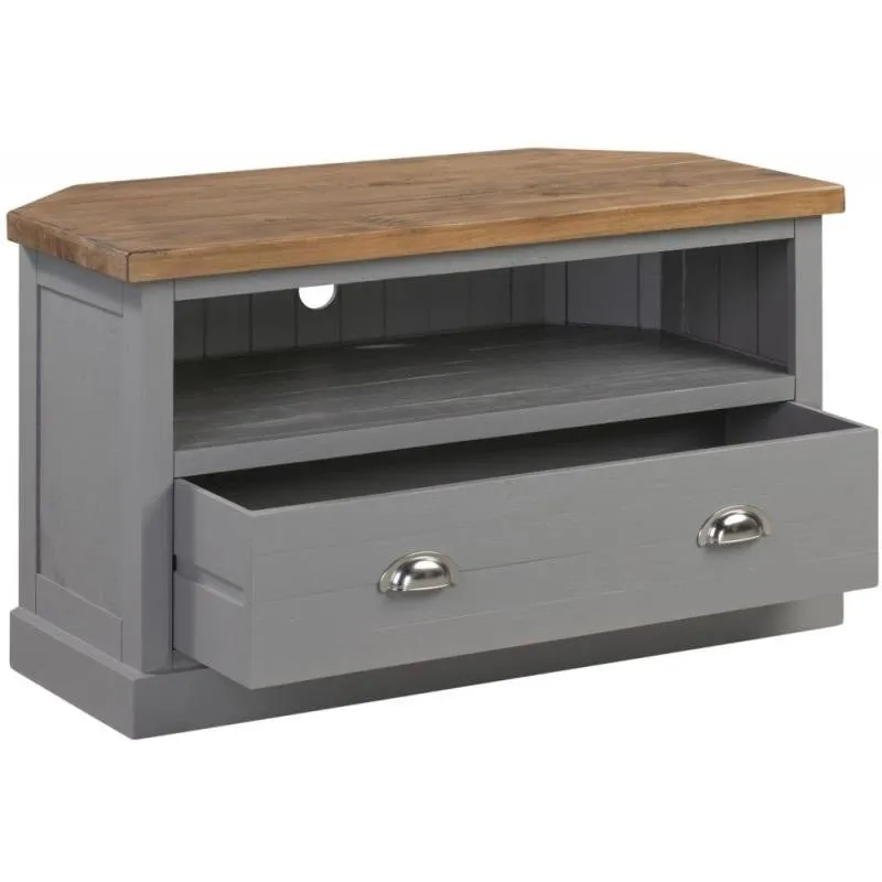 Byland 1 Drawer Wooden Grey Corner TV Unit