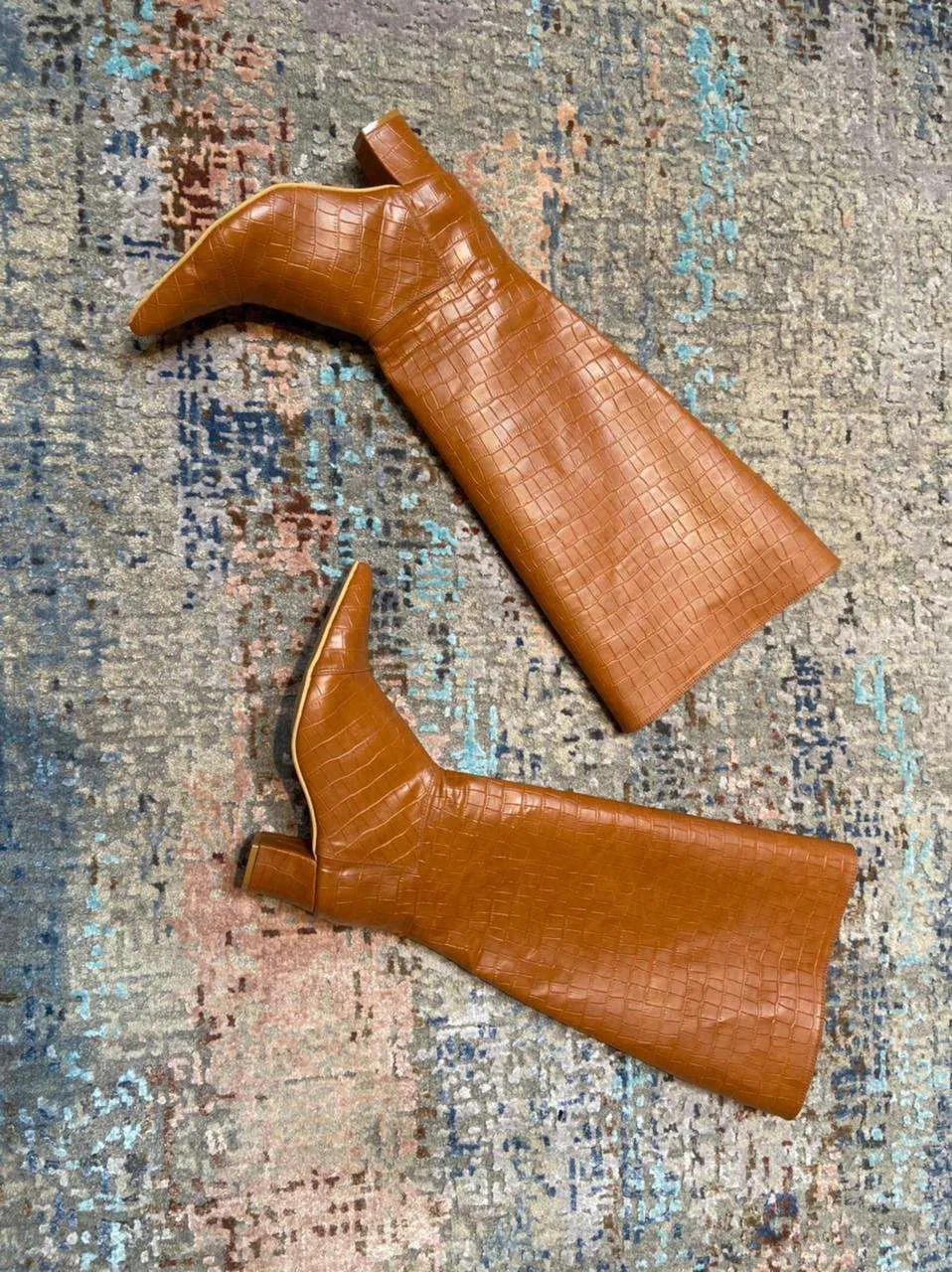 Cowboy Boots (High Knee Length Tan Blocks Boots)