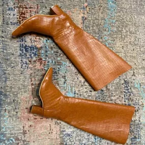 Cowboy Boots (High Knee Length Tan Blocks Boots)