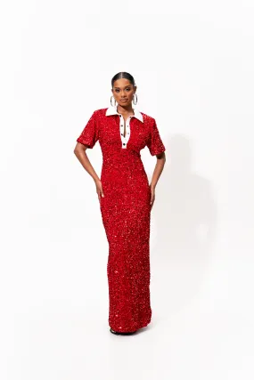 DAYA Sequin Maxi Dress in RUBY