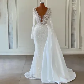 Eightre White Mermaid Sequin Wedding Dress