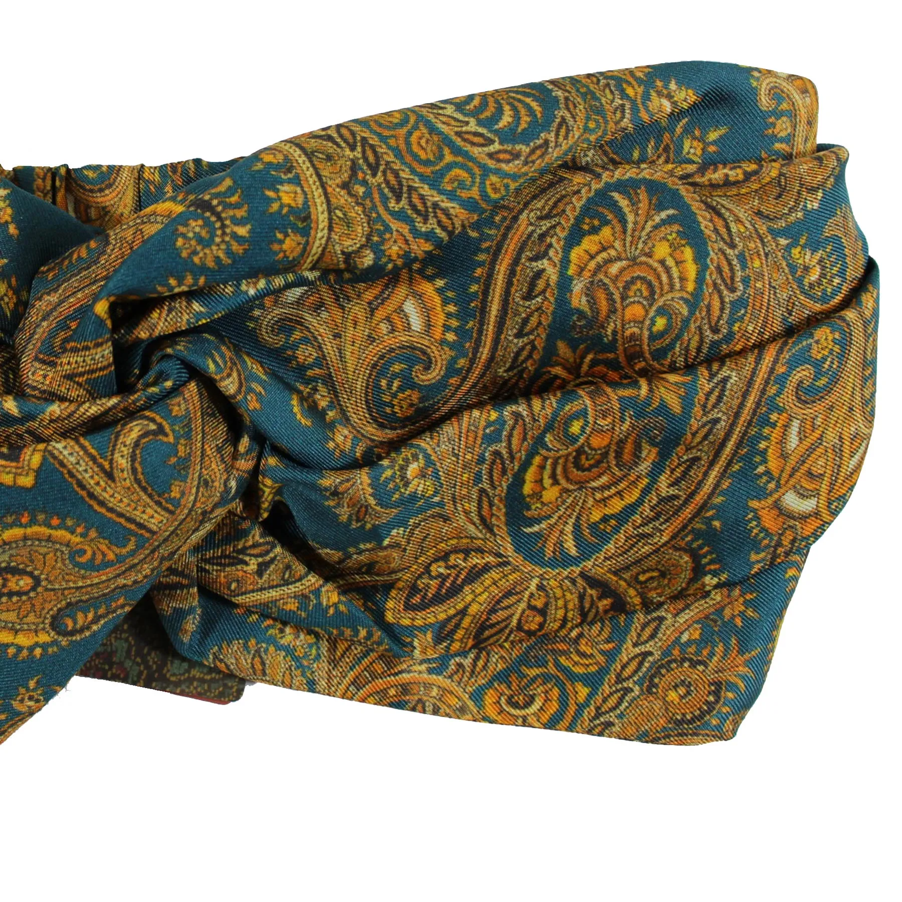 Etro Twisted Head Scarf Turban Turquoise Orange-Gold Paisley SALE