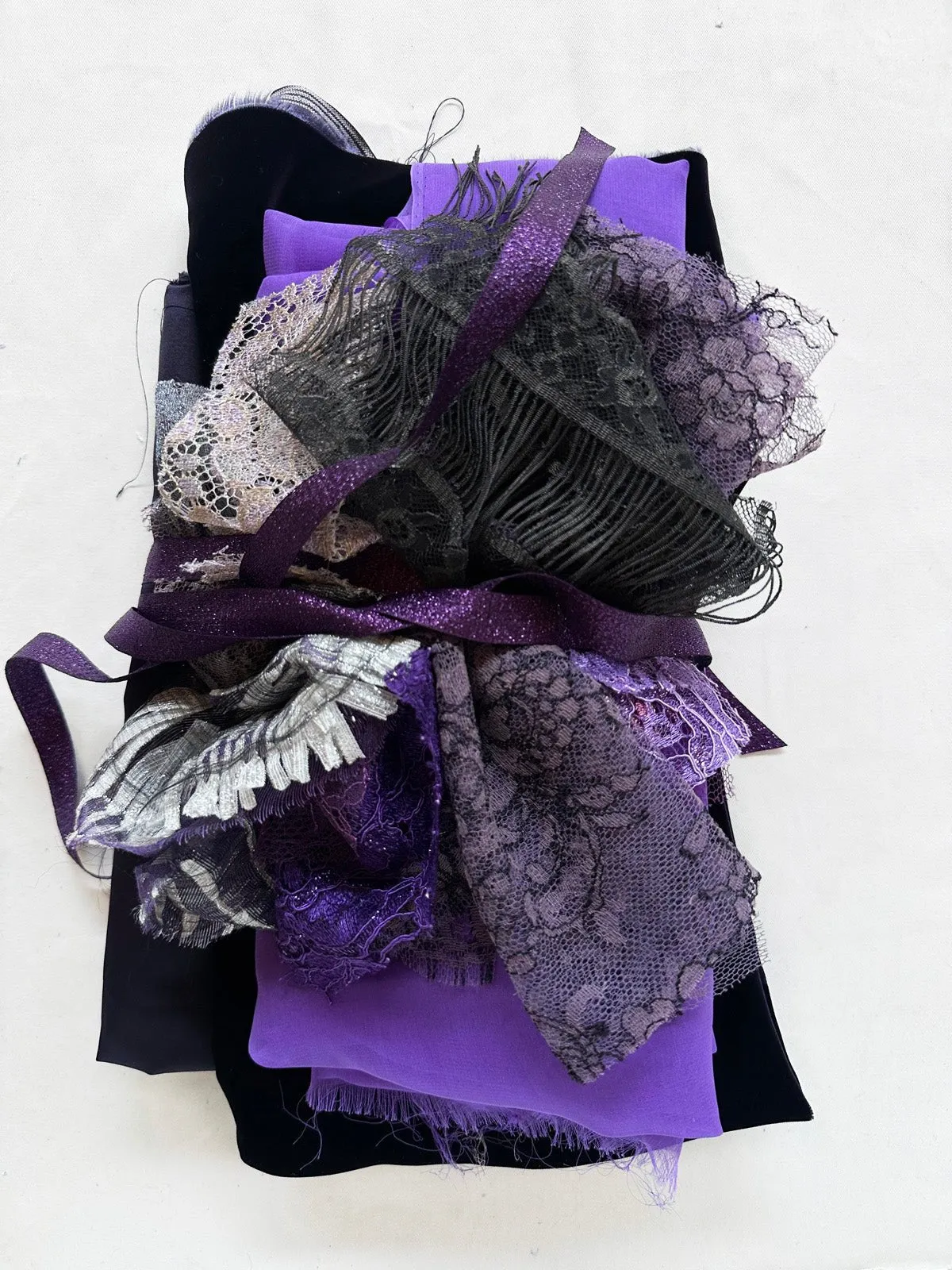 Jewel Box Bundle: Purple Silk Velvet Satin Lace Lamé Fabric