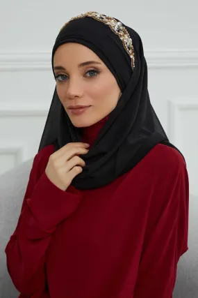 Luxury Evening Hijab with Elegant Accessories, Chiffon Wedding Hijab for Special Occasions with Gold or Silver Accessory Options,CPS-100