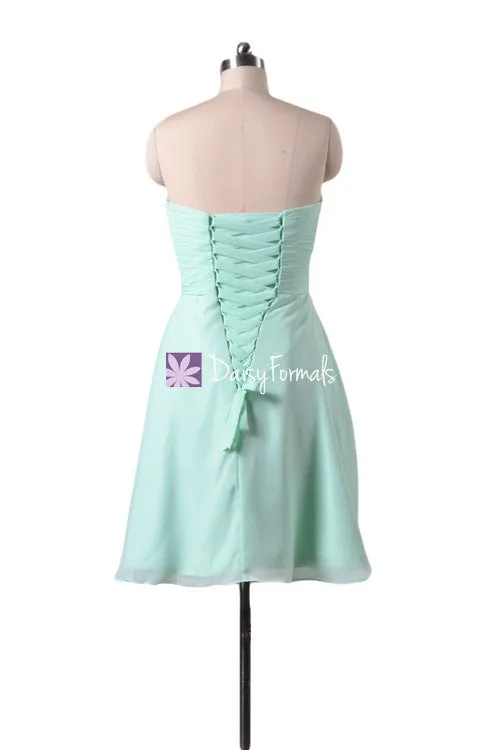 Mint Amazing A-line Bridesmaid Dress Short Strapless Chiffon Prom Dress (BM718)