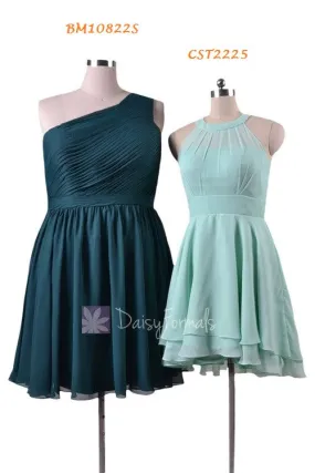 Mint Bridesmaid Dress,Mix & Match Chiffon Bridesmaid Dress-BM10822S(Knee Length),CST1004 (High-Low)