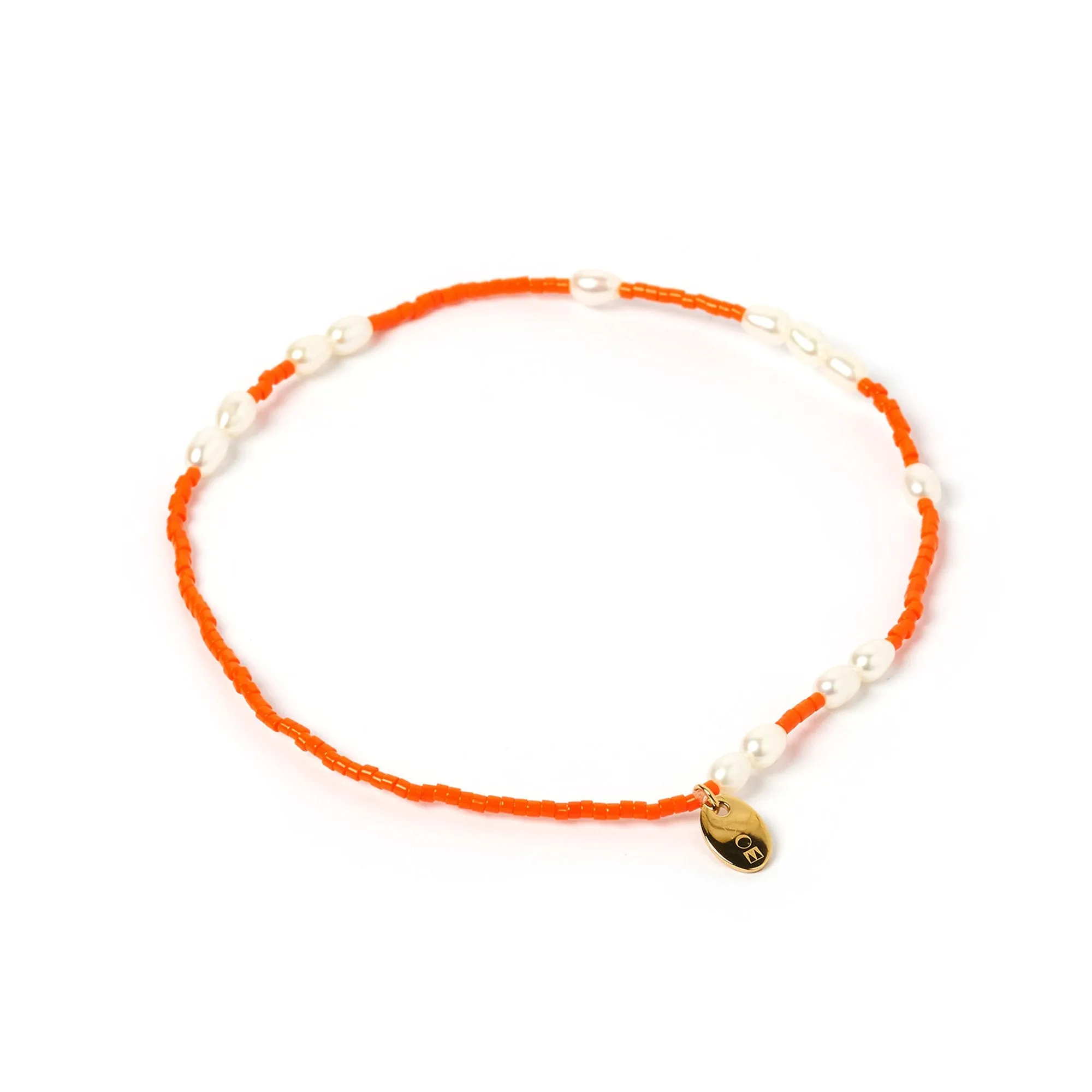 Poppy Pearl & Glass Beaded Anklet - Orange