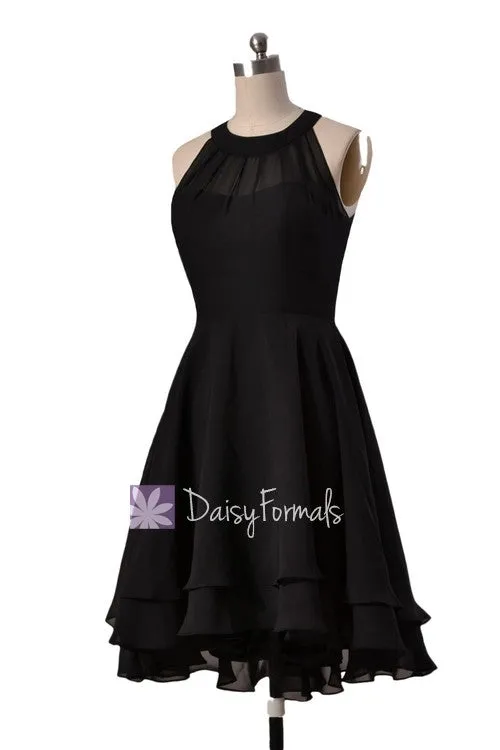 Short Black Prom Dress Little Black Party Dress Short High Low Black Chiffon Formal Dress (CST1004)